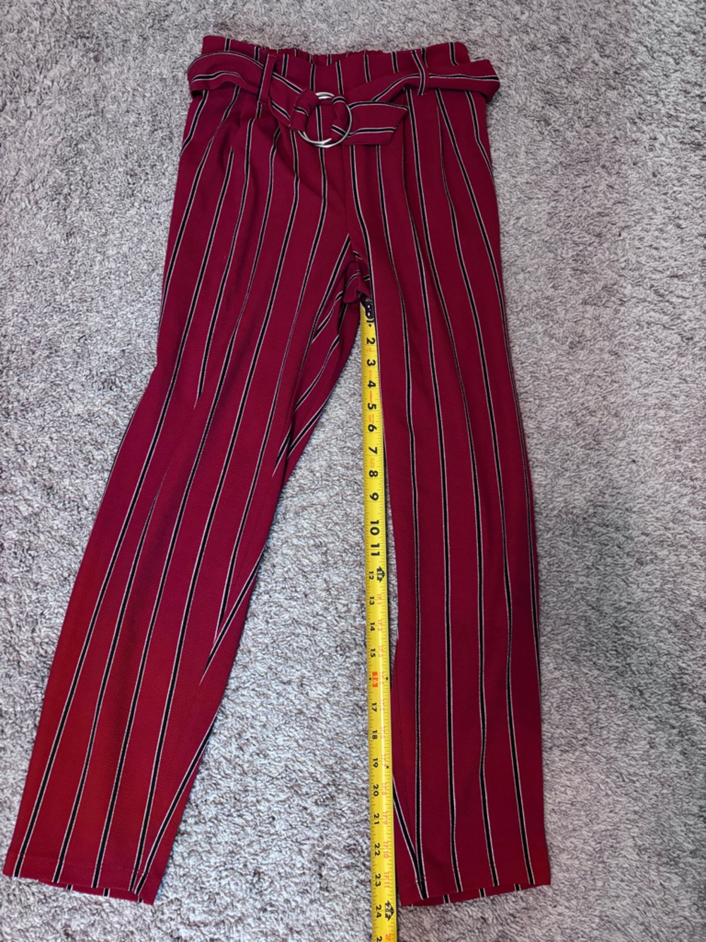 Ultra Flirt High-Waist Belted Stripe Trousers - Red Size Small - Picture 8 of 9